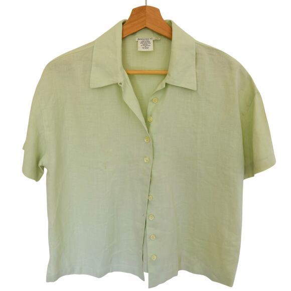 Short Sleeve Mint Green Linen Button Down Shirt - Picture 3 of 6
